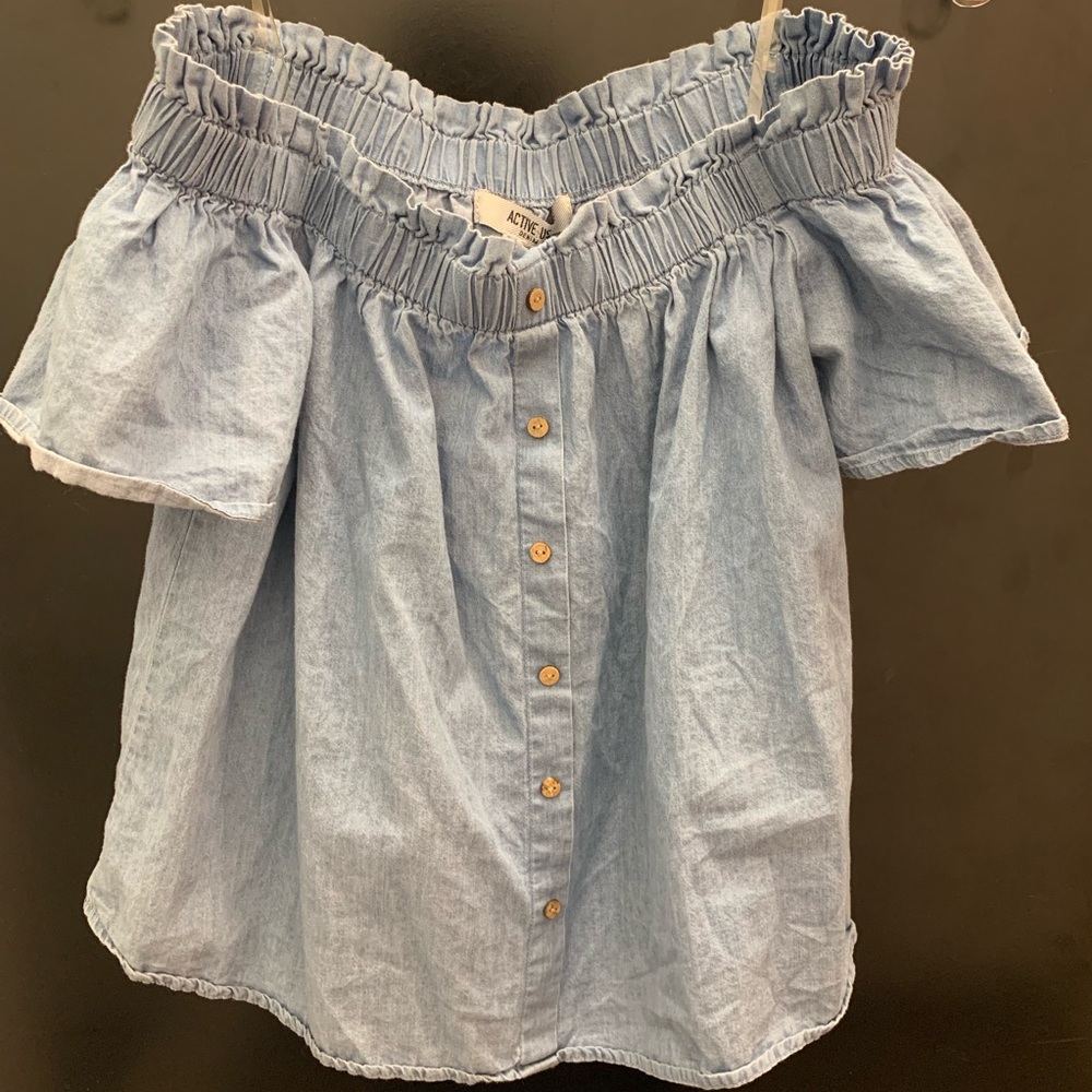 Active USA crop denim shirt size small